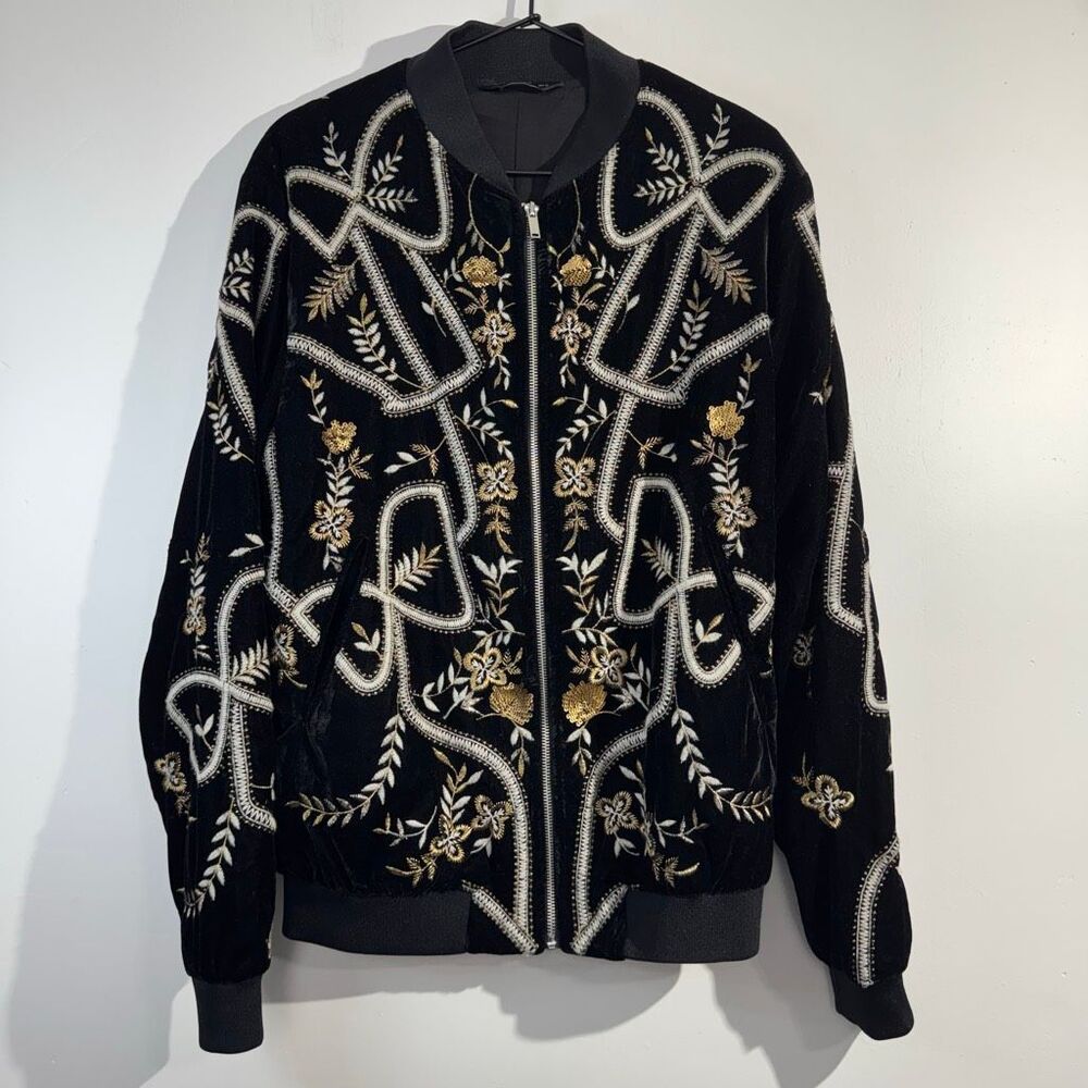 Zara Man Limited Edition Velvet Embroidered Bomber Jacket M - Picture 2 of 7